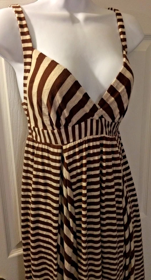 Vestido ELLA MOSS Anthropologie Jersey a Rayas Tejido Marrón Sol Beige Cuello en V Talla XS Foto 3 de 4