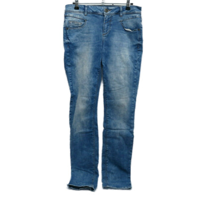 Street One Jeans Damen Used Look  Gr. 26 Kurzgröße Blau Straight-Cut-Jeans