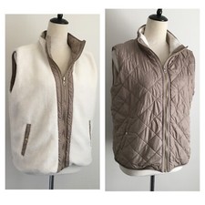 JOIE Beige/Taupe Quilted Ivory Shearling Fur Reversible Vest Womens sz Medium