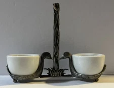 L’Etain Pewter Stoneware Dual Duck Salt Pepper Dip Cellar France