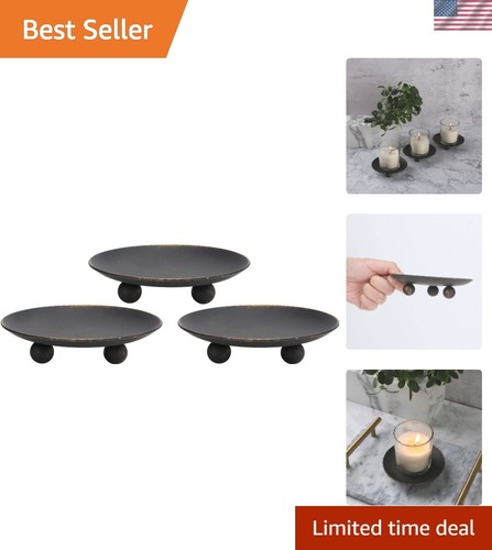 Elegant Rustic Black Iron Pillar Candle Holder Set for Weddings and Spa Vibes