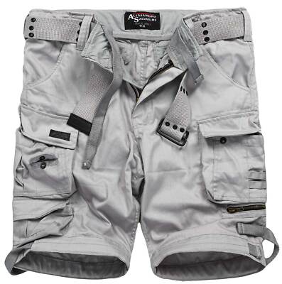 A. Salvarini Herren Cargo Outdoor Cargoshort kurze Hose Gürtel O079 Hellgrau NEU