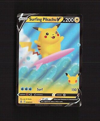 Surfing Pikachu V 008/025 Celebrations Ultra Rare Holo Surfing Pikachu V 008/025 Celebrations Ultra Rare Holo