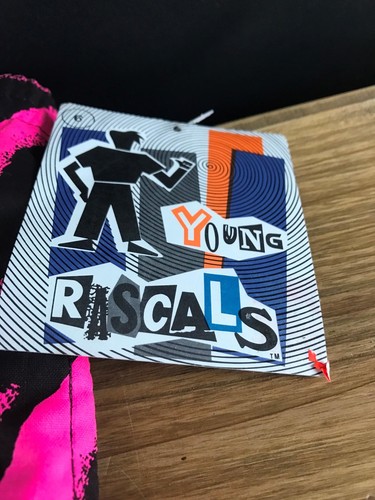 NWT VINTAGE BOYS RETRO YOUNG RASCALS SWIM SHORTS/TRUNKS SZ 6 BLACK/NEON PINK 80s - Picture 2 of 7
