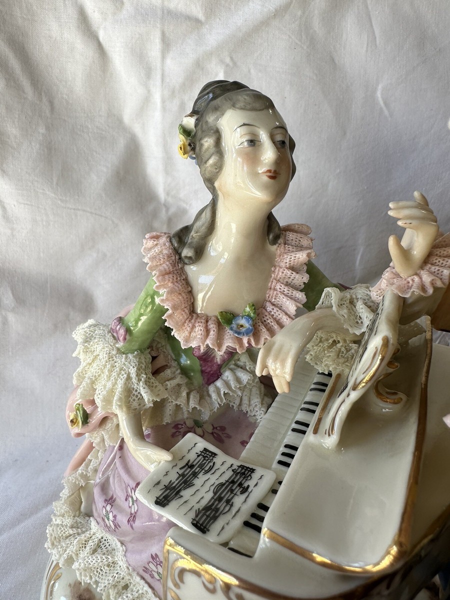Antique Dresden Germany Volkstedt Lace Porcelain Figurines Playing