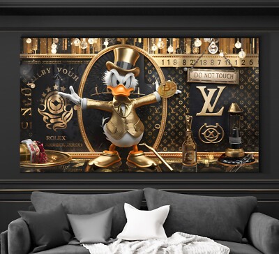 XL LEINWAND BILD ER BIS 180x100x5 DAGOBERT-DUCK MONEY POPART WANDBILD LUXUS LOFT