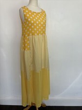Yellow Striped & Spot Summer Holiday Beach Boho Long Maxi Dress Size UK 6