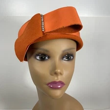 Henry Pollak NY Glenover 100% Wool Ladies Hat Orange Band Breton Millenery
