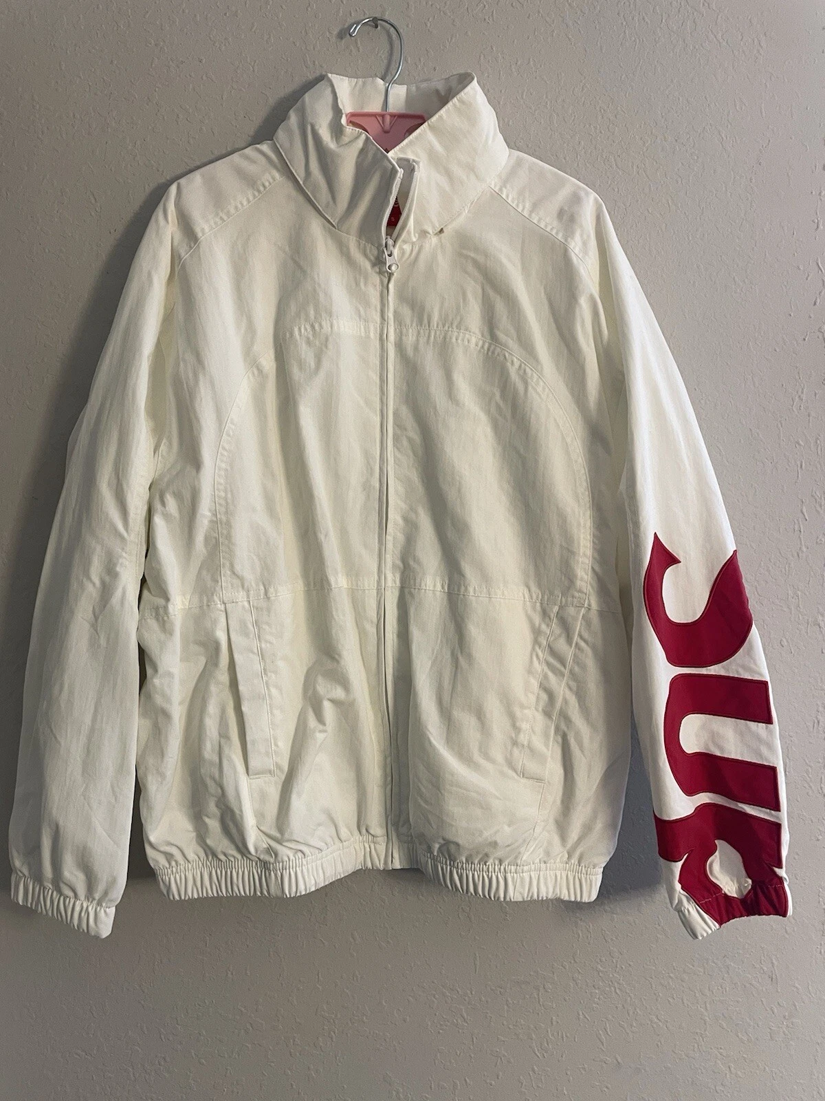 Veste de survêtement Supreme Spellout Logo L à capuche blanc rouge NEUVE petite