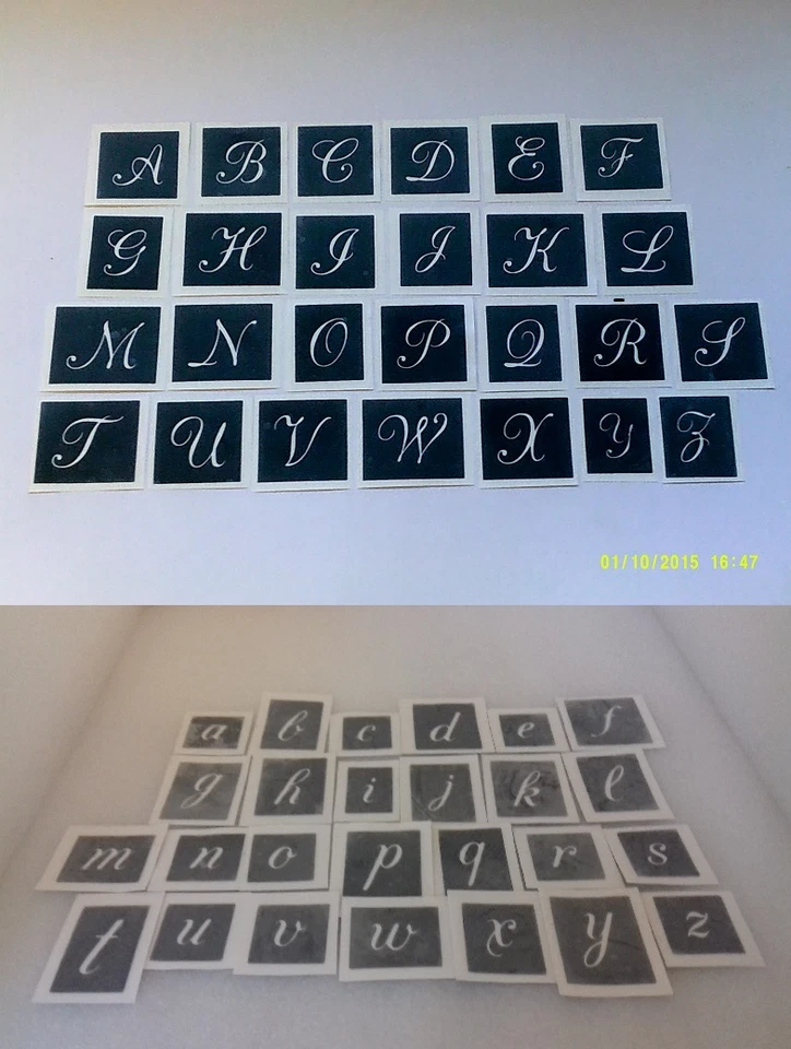 40 x Plantilla de mayúsculas y minúsculas pequeñas (mezcla) para grabar alfabeto de vidrio