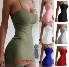 Sexy Women Spaghetti Strap Bodycon Mini Camisole Party Club Dress Tank Top Dress