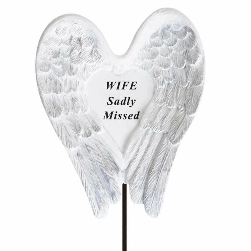 Sadly Missed Wife Angel Wings Memorial Tribute Stick Graveside Plaque