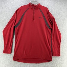 Asics Mens Medium M 1/4 Zip Mock Neck Sweater Red Polyester Spandex Arm Zip