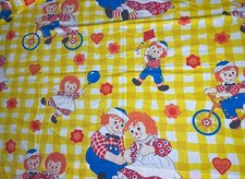 Vintage Raggedy Ann Raggedy Andy Pleated Drapes Curtain Panels Pair I Love You