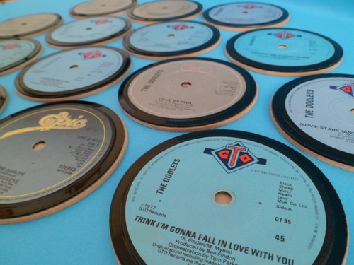 THE DOOLEYS DRINKS COASTERS made using original Upcycled vinyl record Singles - Picture 3 of 9