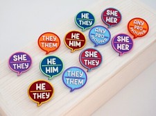 Speech Bubble Pronouns Pins - She/Her, He/Him, They/Them, Any Pronouns, balloon