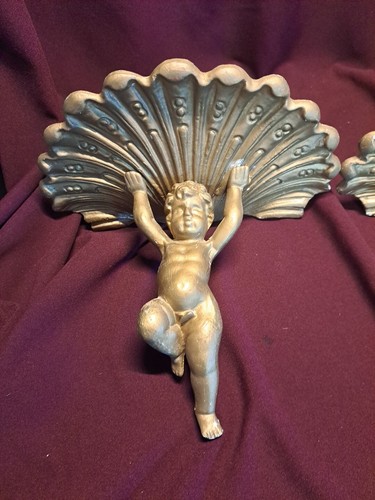 PAIR VIRGINIA METALCRAFTERS HARVIN CAST IRON PUTTI CHERUB ANGEL SHELF - 8.5" - Picture 9 of 24