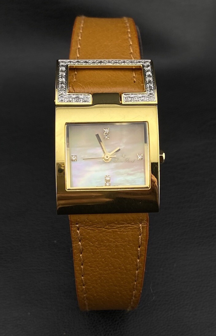Lucien Piccard Swiss Diamond Accent MOP Dial Delicate Gold Tone Watch Elegant View 4