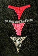 Victoria's Secret Vintage Y2K PINK Thong/Panty Lot Of 3- Lace Logo Mesh-Size M