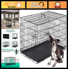 Large Dog Crate 42 Inch Folding Metal Wire Pet Cage Double Door with Divider Pan