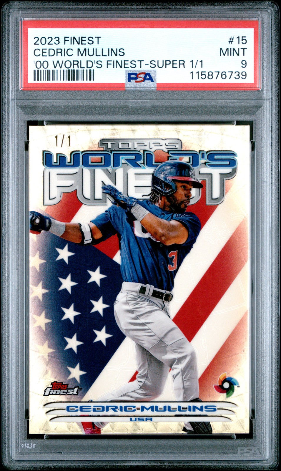 2023 Topps Finest 2000 World'S Finest #15 Cedric Mullins Super 1/1 PSA 9