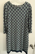 Talbots Petites 10P Shift Dress Knee Length Boat Neck 3/4 Sleeve Geometric