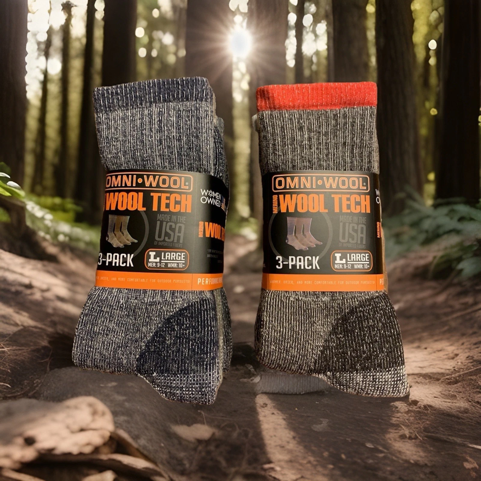 OMNIWOOL (3 PK) Merino Wool Tech Crew SOCKS (2 Color Options) M or L NIP