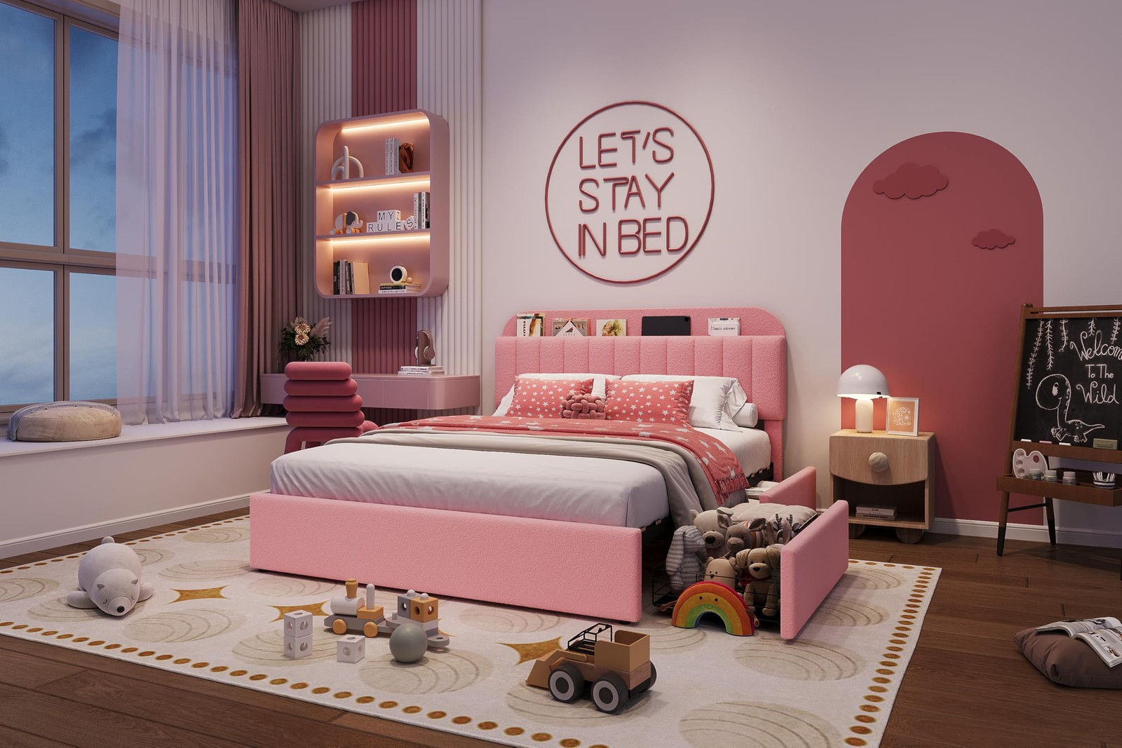 Queen Size Bed Frame w Storage Headboard ,Upholstered Platform Bed with Drawers