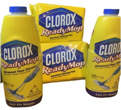 Clorox Ready Mop 2 BOTTLES Advanced Floor Cleaner 24oz New + 16 REFILL PADS