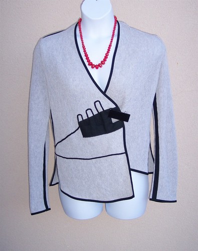 Jaskar NEW cardigan sweater art to wear size L lagenlook LTWT gray black topper - Picture 2 of 12