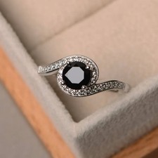 2CT Black Onyx Round Gemstone 925 Silver Plated Halo Ring Duty Free