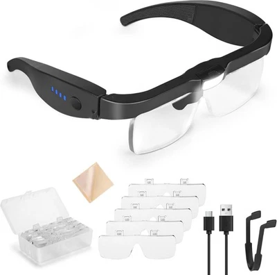 TOBEGIGA Magnifying Glasses with 3 LED Lights, USB Rechargeable Head Magnifier