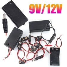 T/I Type 9V/12V Battery Holder Box Case Connector With Lid/Switch/DC Plugs/Wire