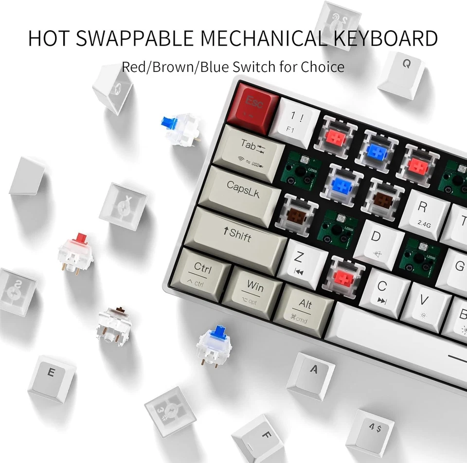 NEWMEN GM610 Wireless Mechanical Keyboard,60% USB C Wired/Bluetooth/2.4Ghz RGB B - Image 2 of 4