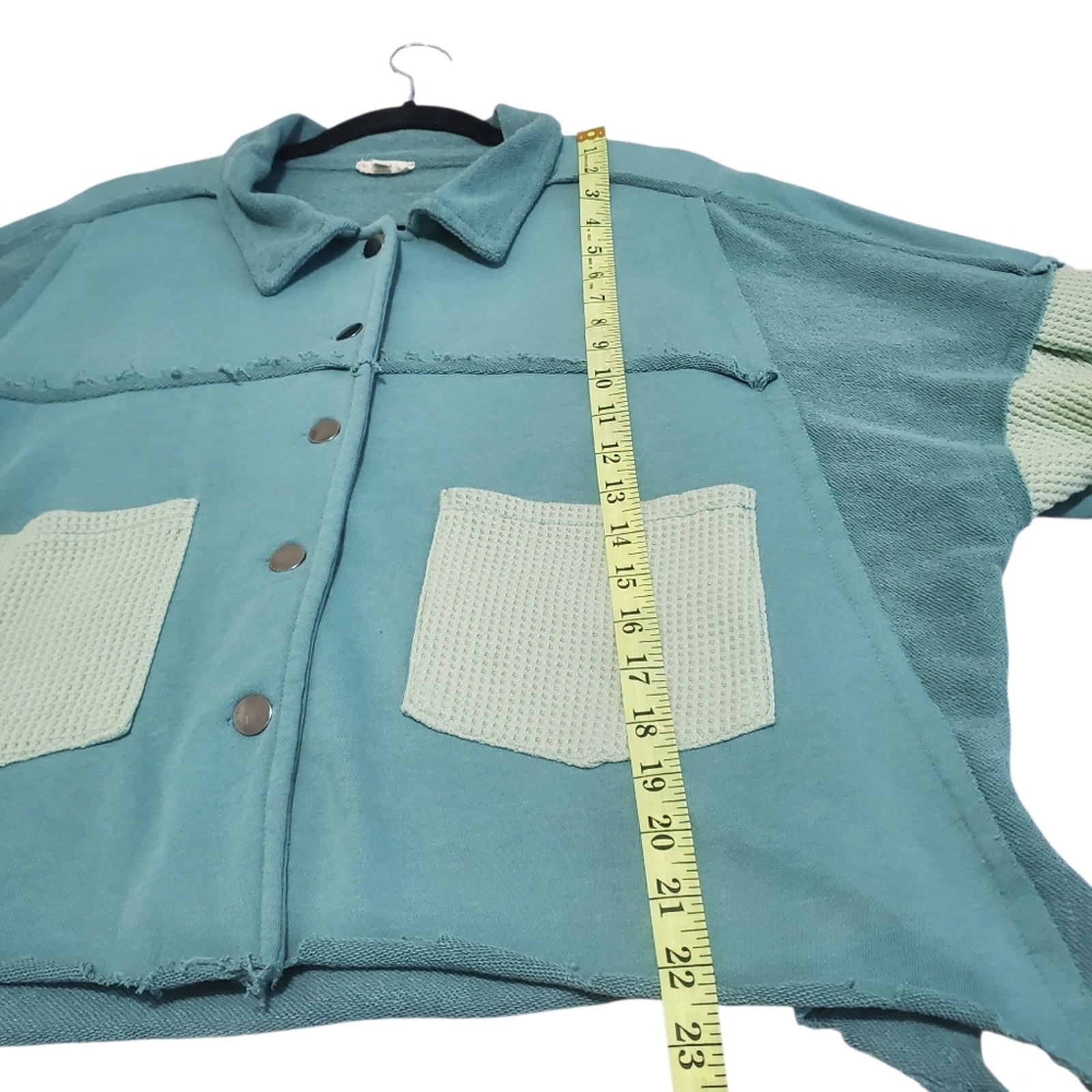 POL Boho Patchwork Button Down Shirt Jacket Green… - image 13