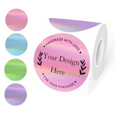 3" Circle Holographic Thermal Label Stickers, Round Printable Labels Rainbow ...