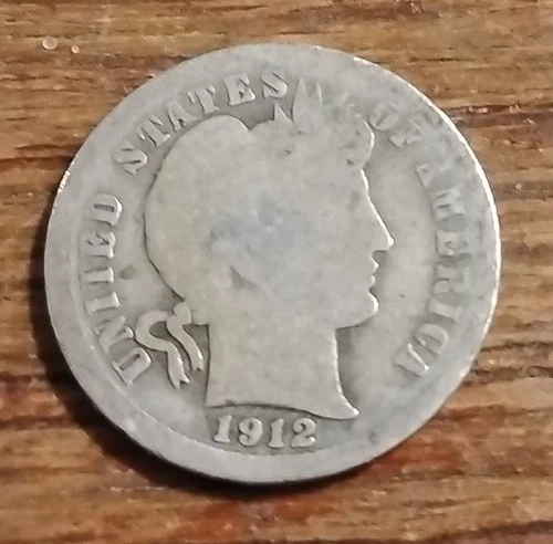 1912 D Barber Dime 10 C 90% Silver Over 100 Years Old AG/G Better Date