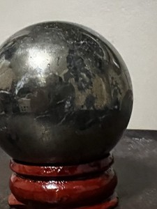 1.6” Polished Pyrite Sphere with Wooden Stand #856