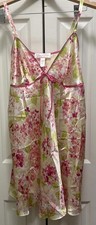 Vtg Oscar De La Renta Pink-Label Satin Floral Details`Short Slip Nightgown Lg