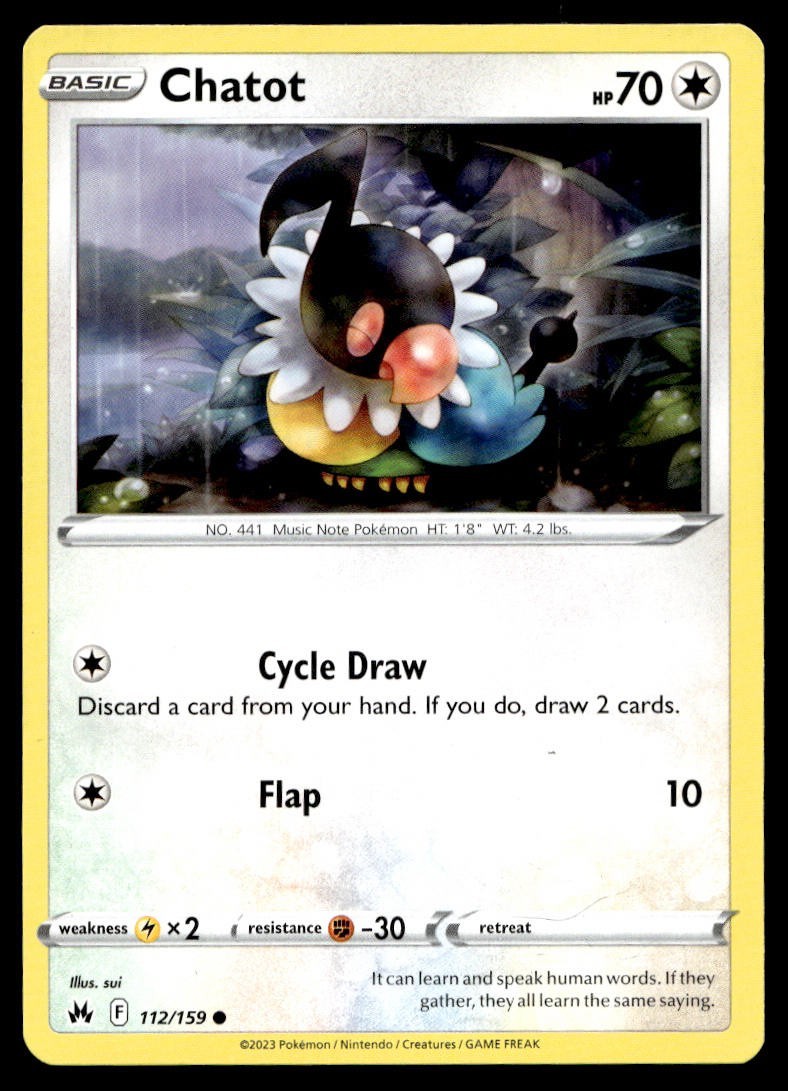 Chatot 112/159 Pokemon Card Crown Zenith Common 70 HP Lightly PLayed BL