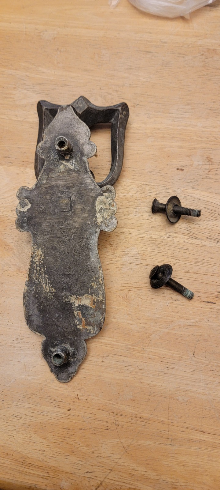 Antique FRONT DOOR KNOCKER Solid Heavy Bronze hammered metal RARE Vintage Unique