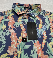 NWT Bad Birdie Lei'd Core Golf Polo Mens M Slim Fit Blue Tropical Floral