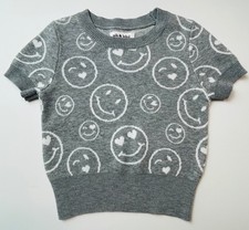 NWT Girls Nik  Leksi Smiley Face short sleeve sweater 4 5 6 6x gray thick soft