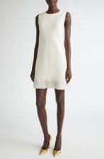 OSCAR DE LA RENTA Fringe Sequin Tweed Mini Dress In Ivory L US 10-12 Org $2,890
