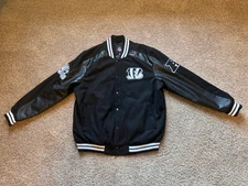 Cincinnati Bengals NFL Varsity Jacket XXL Black Wool Body Faux Leather Sleeves