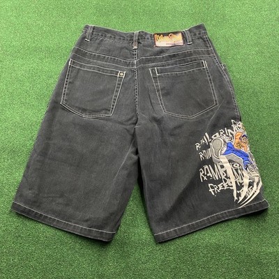Vintage No Boundaries Shorts Mens 32 Black Y2K BAGGY Grunge Skater Wide Leg Punk