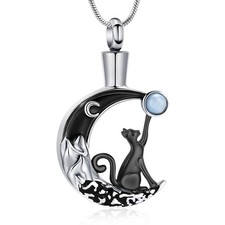 Moon Cat Cremation Jewelry for Ashes Memorial Urn Necklace for Ashes for Men ...