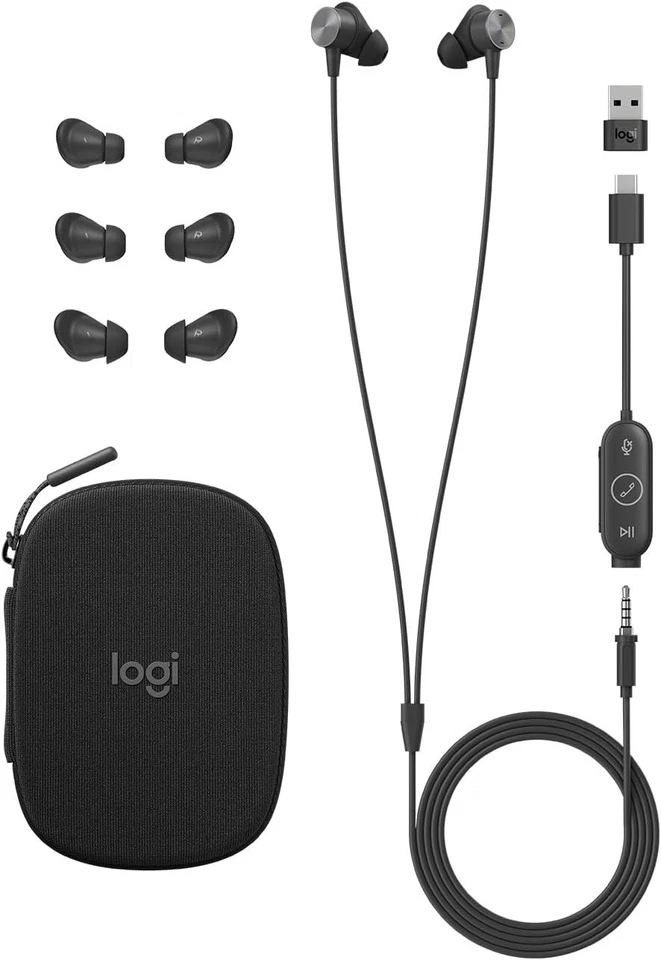 Logitech Zone Wired Studio Earbuds Headphones 16Ohm Stereo 20Hz-16 kHz Graphite - Image 2 of 4