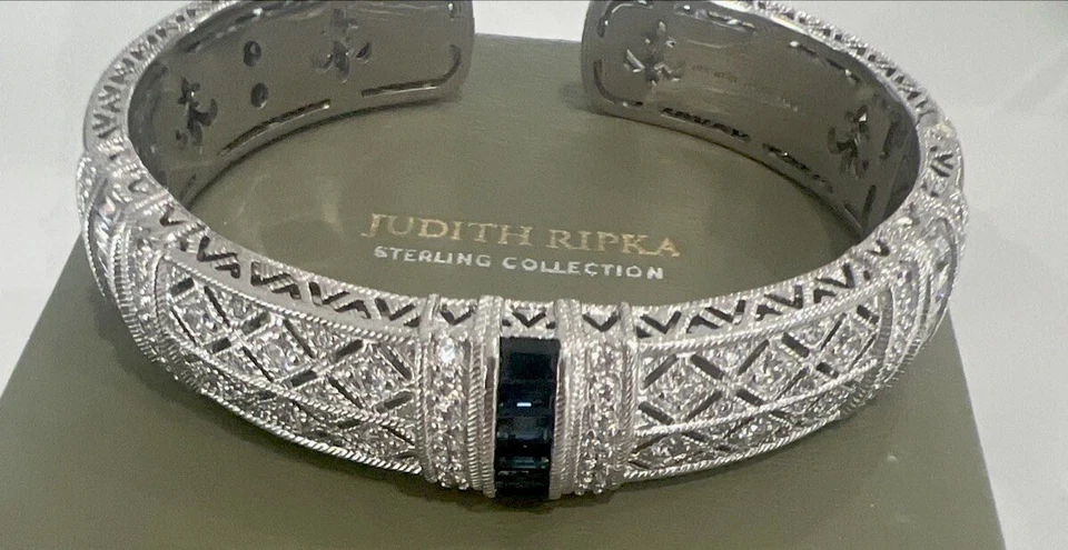 Judith Ripka Bracelet 925 Sterling Silver 30 Grams Blue Sapphire Diamonque Cuff - Image 3 of 4