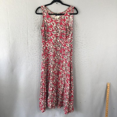 Vintage All That Jazz Dress Womens Small Red Floral Abstract Maxi 90s Rayon USA